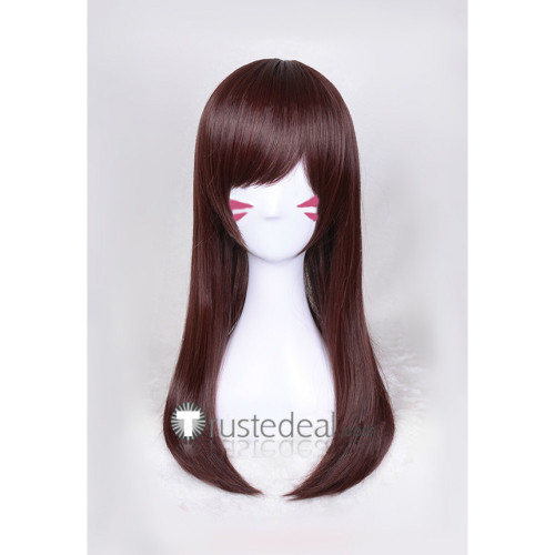 Overwatch DVA Long Brown Maroon Cosplay Wig