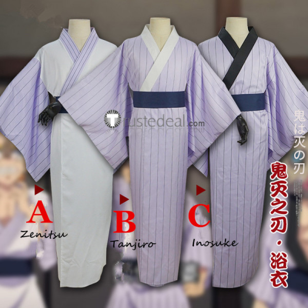 Kimetsu no Yaiba Demon Slayer Tanjiro kamado Zenitsu Agatsuma Inosuke Hashibira Purple Yukata Kimono Cosplay Costumes