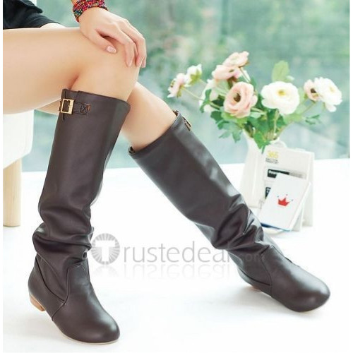 Top quality leather upper PU sole medium heel knee boots(JY889)