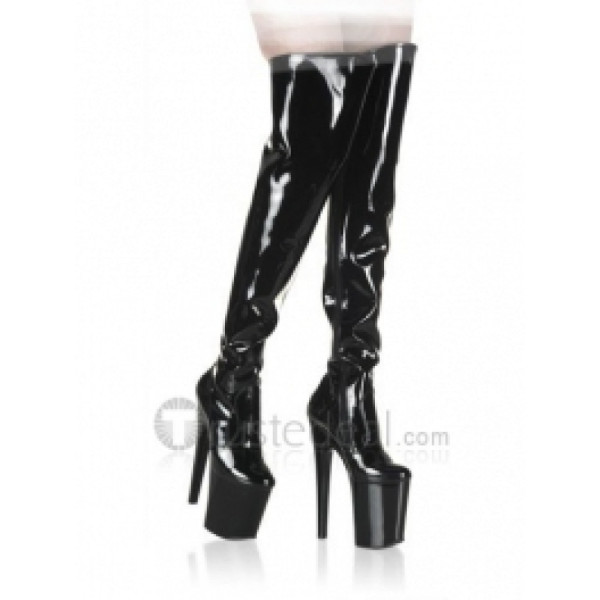 Patent Leather Upper High Heel Closed-toes Platform Sexy Boots(150-5)