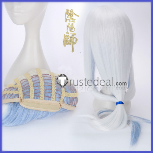 Onmyoji Abe no Seimei QingMing White Light Blue Cosplay Wig