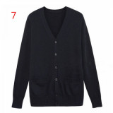 Japanese Anime JK School Uniform V-neck Cardigan Sweater Blue Gray Purple Pink Yellow Cosplay Costumes
