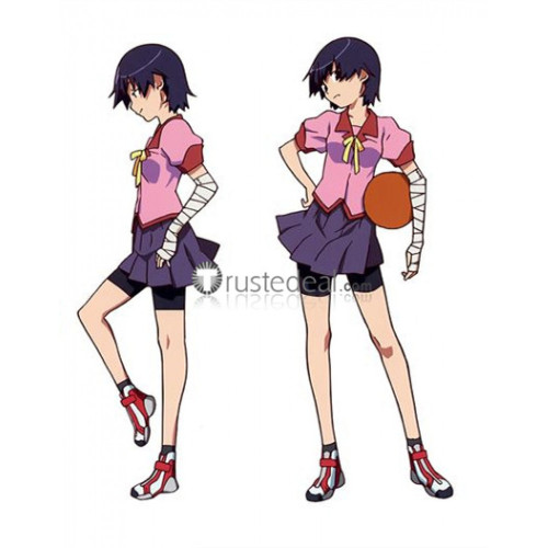 Monogatari Suruga Kanbaru Pink Blue School Uniform Cosplay Costume