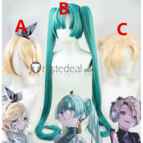 Vocaloid Ready Steady Hatsune Miku Kagamine Rin Len Blonde Green Ponytails Cosplay Wigs