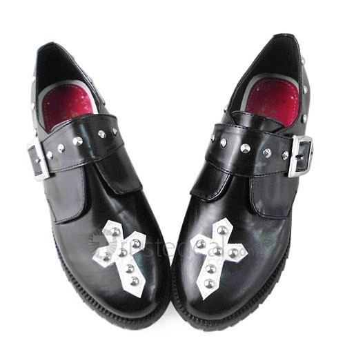 Black and White Cosplay Shoes with Cross