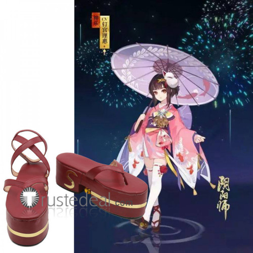 Onmyoji Kagura Dark Red Cosplay Shoes Boots