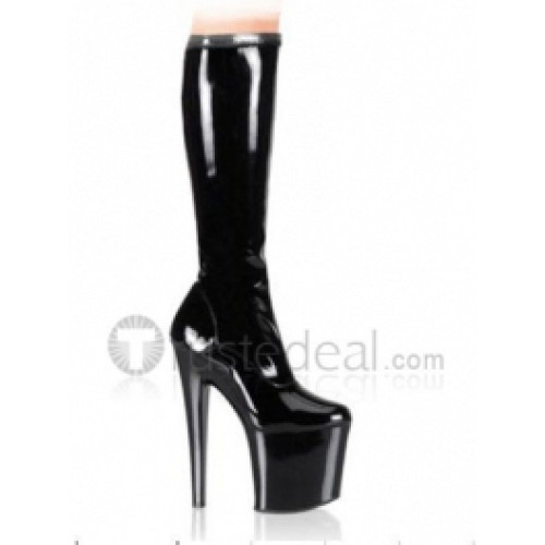 Patent Leather Upper High Heel Closed-toes Platform Sexy Boots(150-23)