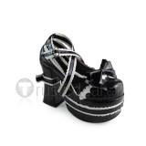 White Black Bows Trim Lolita Shoes