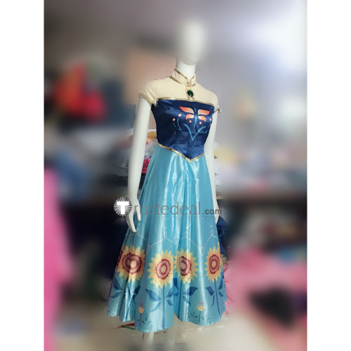 Frozen Fever Disney Princess Anna and Elsa Green and Blue Cosplay Costume