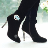 Top quality nuback high heel pumps side zipper and bowknot with rhinestone knee boots (D1073)