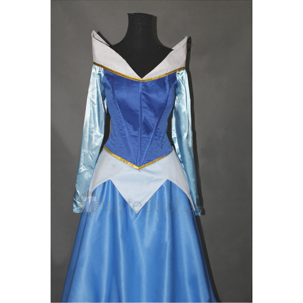 strapless open back dress Princess Aurora Embroidered Blue Velvet Sleeping Beauty Cosplay Costume with Boning / Concealed Zipper main image 0