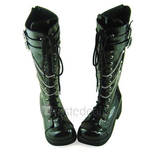 Vocaloid Himitsu Keisatsu Secret Police Kagamine Rin Black Punk Cosplay Boots Shoes