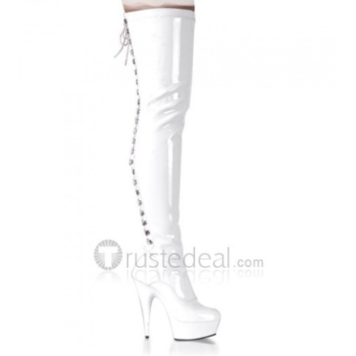 Patent Leather Upper High Heel Thigh-Length Closed-toes Platform Sexy Boots(123-196)