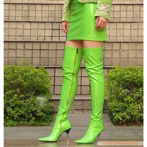 Patent Leather Upper High Heel Thigh-Length Closed-toes Sexy Boots(1250LU)
