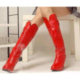 Top quality PU medium heel with bowknot side knee boots(D1075)