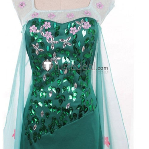 Frozen Fever Disney Princess Anna and Elsa Green and Blue Cosplay Costume Frozen Fever Disney Princess Anna and Elsa Green and Blue Cosplay Costume