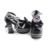 White Black Bows Trim Lolita Shoes