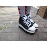 Black Canvas Pleather Sneakers
