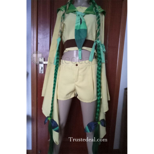 Gijinka Leafeon Long Blonde Green Braids Cosplay Wig