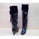 Top quality PU medium heel smooth knee boots(D1007)