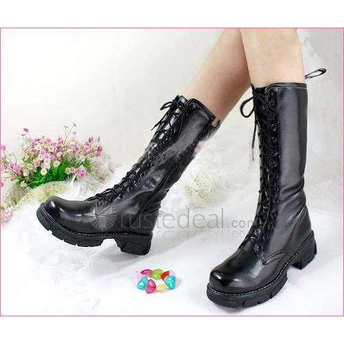 Top quality PU flat heel with laces boots(D1071)