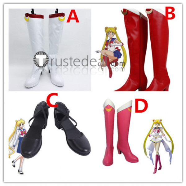 Sailor Moon Usagi Tsukino White Black Red Cosplay Boots Shoes