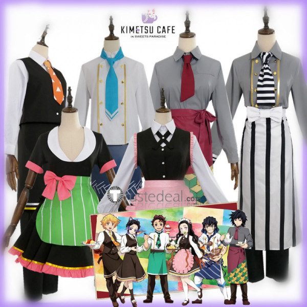 Kimetsu no Yaiba Demon Slayer Tanjiro Nezuko Inosuke Shirobu Mitsuri Obanai Kamado Zenitsu Giyu Cafe Maid Cosplay Costumes