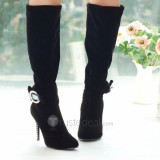 Top quality nuback high heel pumps side zipper and bowknot with rhinestone knee boots (D1073)