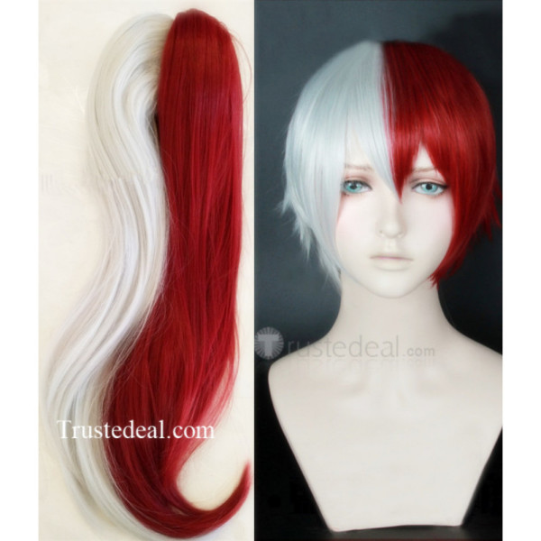 My Hero Academia Boku no Hero Academia Shouto Todoroki Red White Ponytails Cosplay Wig