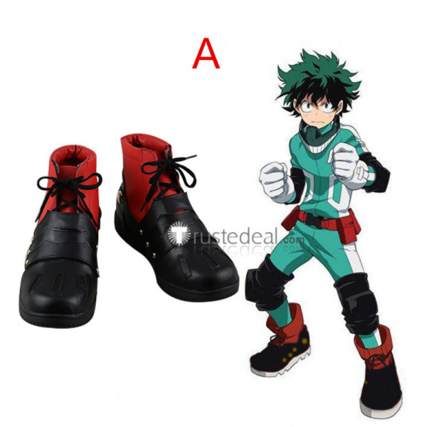 Boku no Hero Academia Deku Izuku Midoriya Black Red Cosplay Shoes Boots