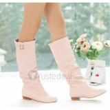 Top quality leather upper PU sole medium heel knee boots(JY889)