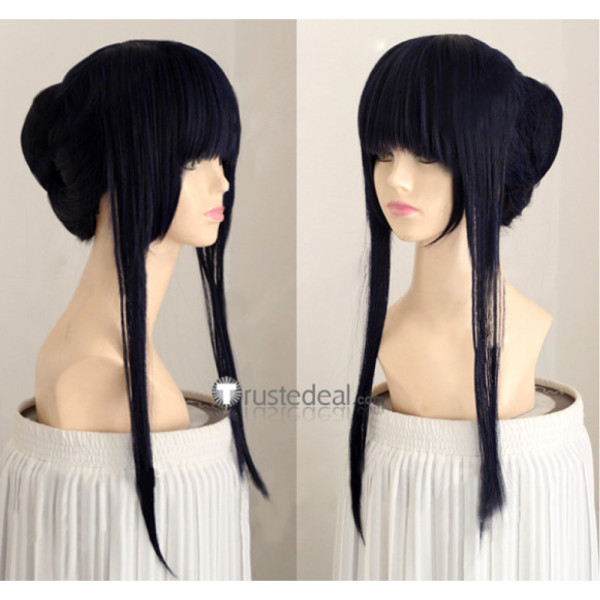 Naruto Hinata Hyouga kimono doujin Blue Black Cosplay Wig