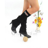 Top quality PU artifical leather sweater knit fabric upper knee boots(1029)