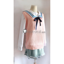 Kyoukai no Kanata Beyond the Boundary Kuriyama Mirai V Collar Pink Sweater Cosplay Costume