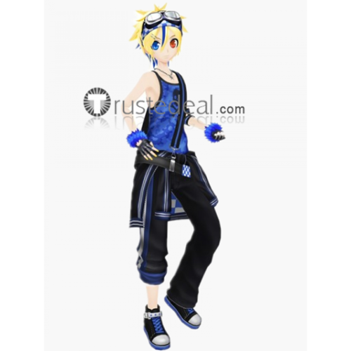 Vocaloid Project Diva X Lightning Stone Kagamine Len Blue Black Cosplay Costume