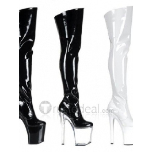 Patent Leather Upper High Heel Closed-toes Platform Sexy Boots(150-6)