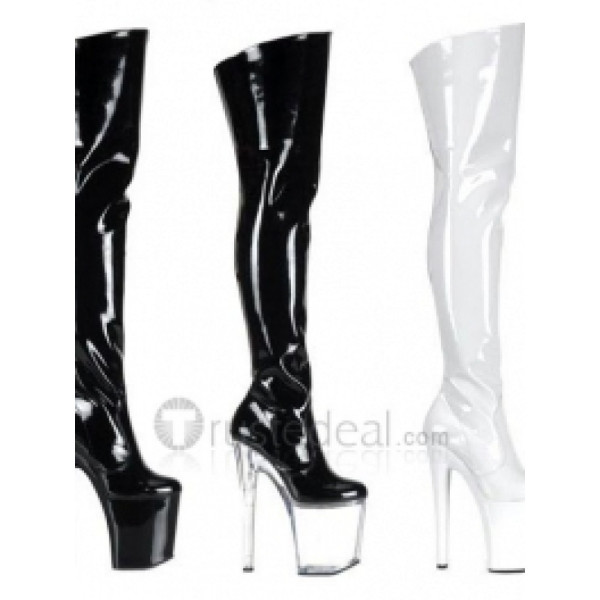 Patent Leather Upper High Heel Closed-toes Platform Sexy Boots(150-6)