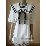 Kimi to Kanojo to Kanojo no Koi Mukou Aoi Miyuki Sone White Black School Uniform Yellow Cardigan Cosplay Costume