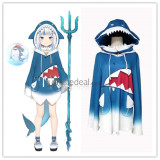 Vtuber Gawr Gura Shark Blue Hoodie Cosplay Costume