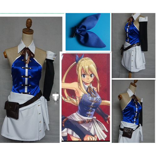 Fairy Tail Manga Lucy Heartfilia Blue White Cosplay Costume