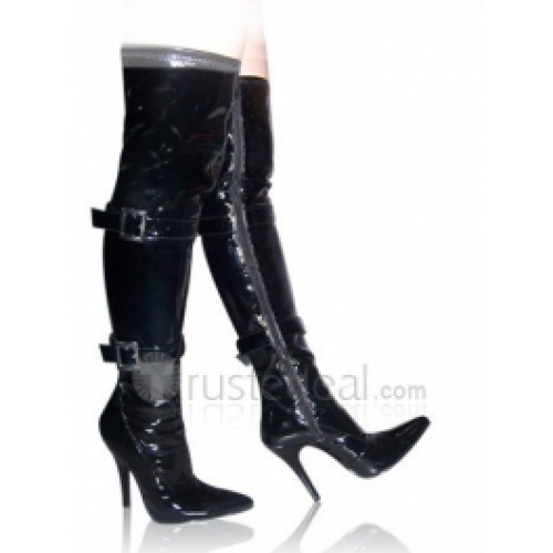 Patent Leather Upper High Heel Thigh-Length Closed-toes Sexy Boots(11852)