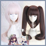 Nekopara Chocola and Vanilla Long Brown Chocolate White Pinkish Cosplay Wigs 100cm