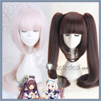 Nekopara Chocola and Vanilla Long Brown Chocolate White Pinkish Cosplay Wigs 100cm