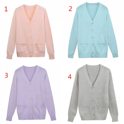 Japanese Anime JK School Uniform V-neck Cardigan Sweater Blue Gray Purple Pink Yellow Cosplay Costumes