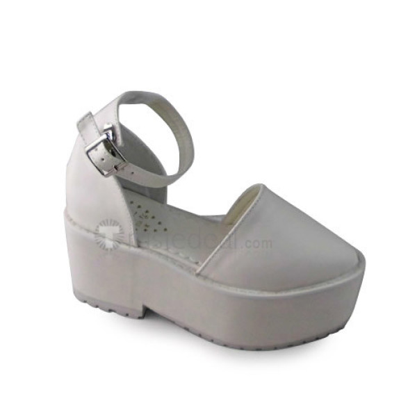 White Wedges Buckle Strap Sandals