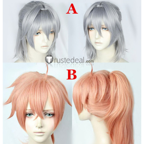 Fate Grand Order FGO Romani Archaman Antonio Salieri Ponytail Pinkish Orange Grey Cosplay Wigs