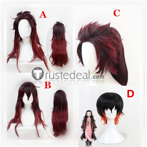 Kimetsu no Yaiba Demon Slayer Tanjiro Nezuko Kamado Genderbend Ponytail Cosplay Wig