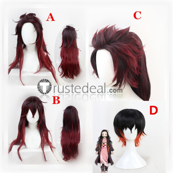 Kimetsu no Yaiba Demon Slayer Tanjiro Nezuko Kamado Genderbend Ponytail Cosplay Wig