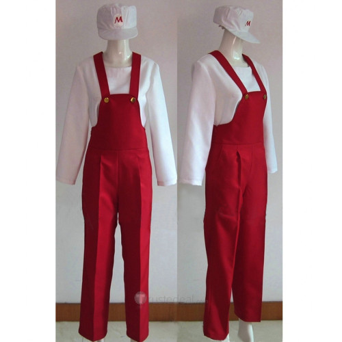 Super Mario Red White Overalls Mario Cosplay Costume