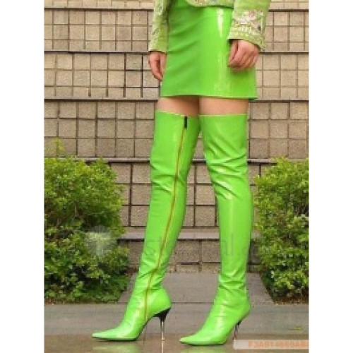 Patent Leather Upper High Heel Thigh-Length Closed-toes Sexy Boots(1250LU)
